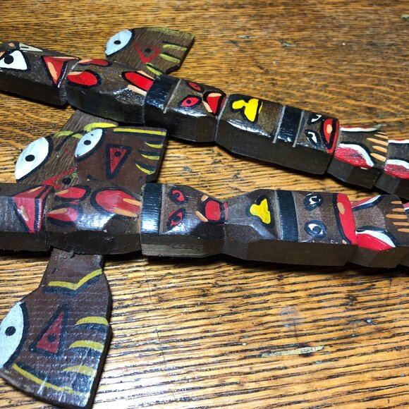 Vintage Carved Wood Native American Totem Pole Lot of 2 - Picture 8 of 8